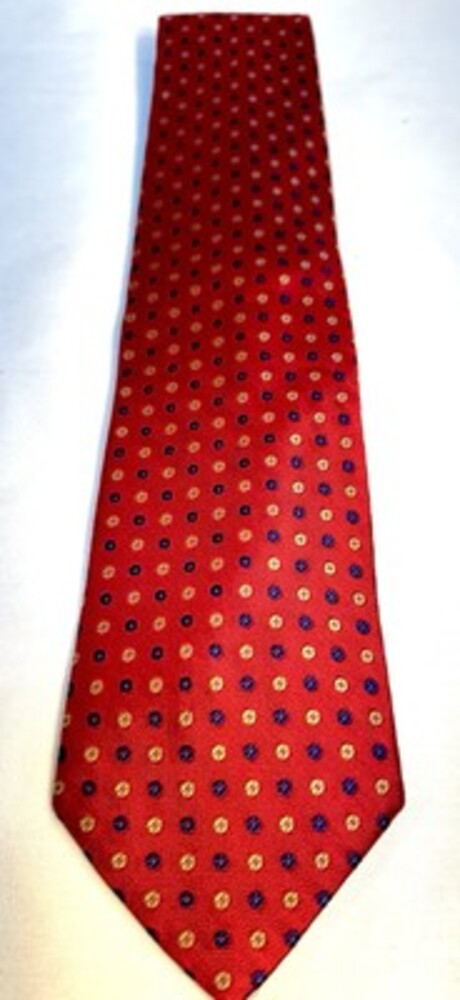 Hart Schaffner Marx  Italian Silk Tie Made in USA 60" x 4" Red Blue/gold dots